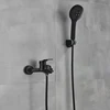 Black Bathroom Bathtub Faucet Hot Cold Water Mixer Tap Wall Mount Faucet With Handheld Shower Bathtub Outlet 4