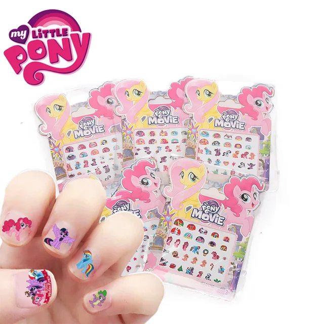 5pcs Frozen Princess elsa Anna My Little Pony Nail Stickers Kids Makeup set Nail Stickers 3D Rainbow Pinkie Pie For Girls Toys 2