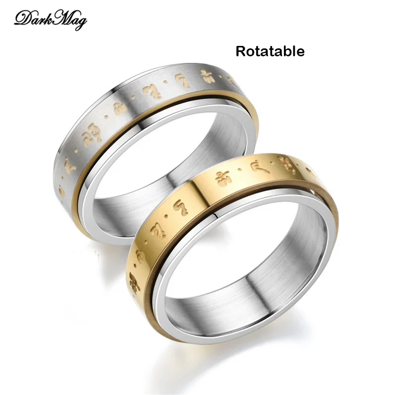 DarkMag Buddhist Mens Spinner Curved Carved Buddist Rune Rotating Ring For Budhist Bless health wealth and peace Rings | Украшения и
