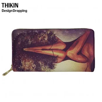 

THIKIN African American Couple Print Pattern Woman Wallets Luxury Fashion Designers Personalized Long Wallet Ladies Coin Purses