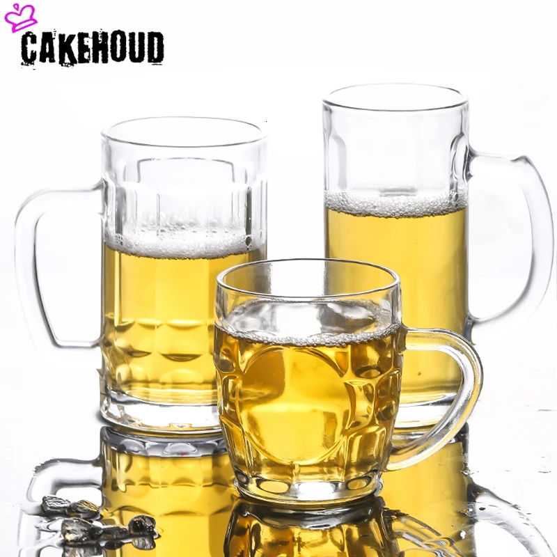 CAKEHOUD Household Glass Beer Mug With Handle Thickened Transparent Crystal Tea Cup Drink Cup Bar Party Supplies Cocktail Glass