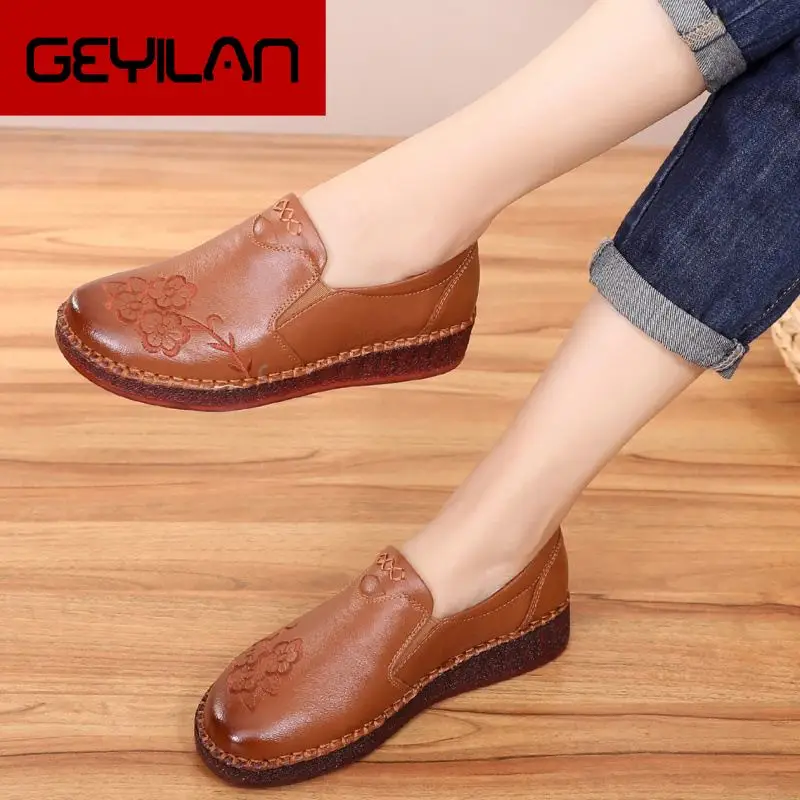 

GKTINOO Women's Flats Handmade Shoes 2019 Spring Autumn Genuine Leather Ladies Shoe Flat Shoes Women Leather Retro Shoe