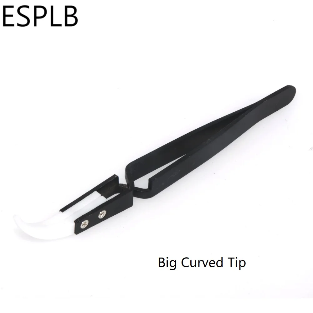 Reverse Tweezers Black Stainless Steel Handle White Ceramic Precision Cigarette Anti-Static