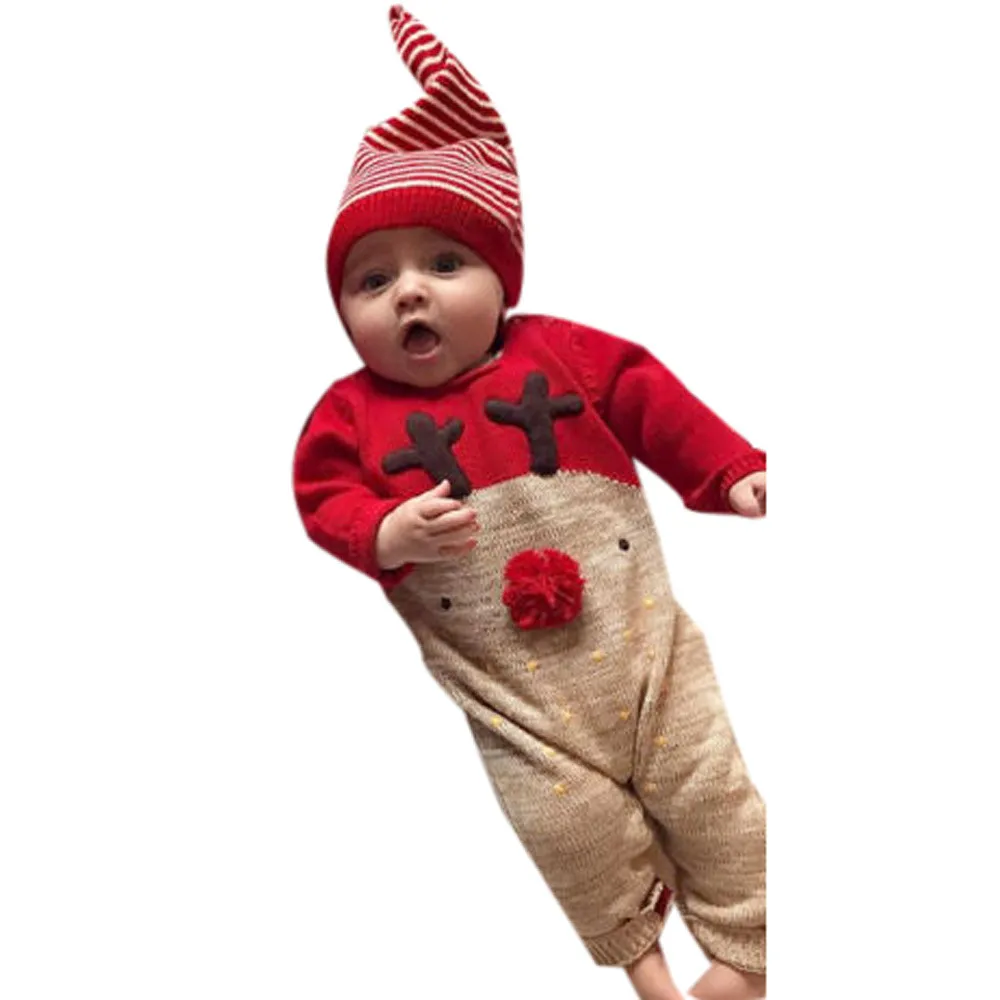 Baby Boy Newborn Clothes Romper Deer Christmas Boys Girls Clothes Jumpsuit+hat Set Outfits Long Sleeve Casual Romper Costume Top