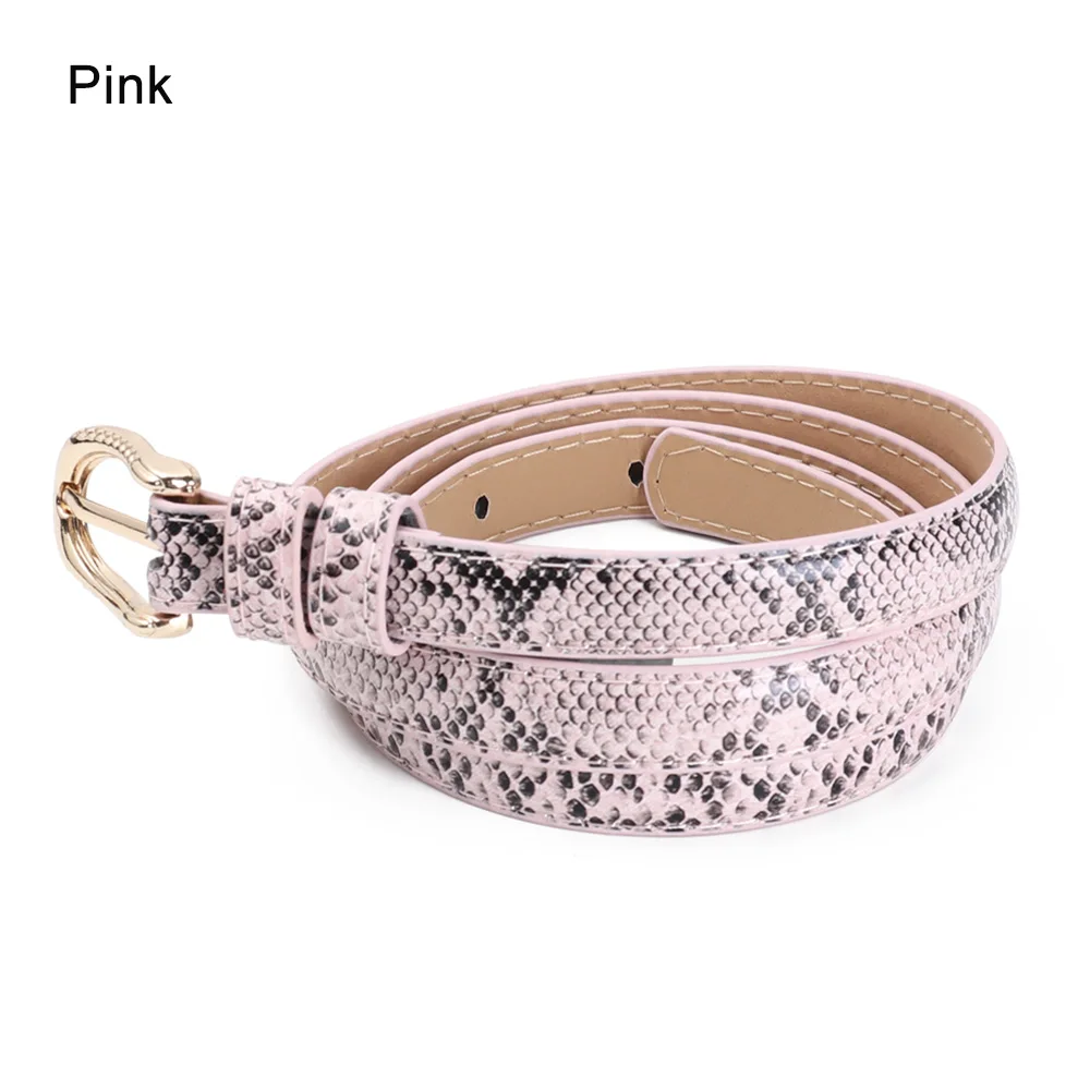 pink Новые печатные ленты из змеиной кожи для женщин, пояс с золотой квадратной пряжкой, пояс из искусственной кожи, пояс для брюк, платье, поясные ремни для женщин - Цвет: pink