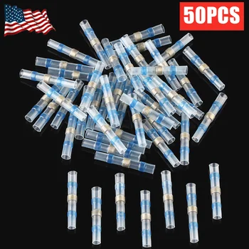 

50PCS Waterproof & Insulated Heat Shrink Butt Terminals Solder Sleeve Seal Electrical Wire Connectors AWG 16-14