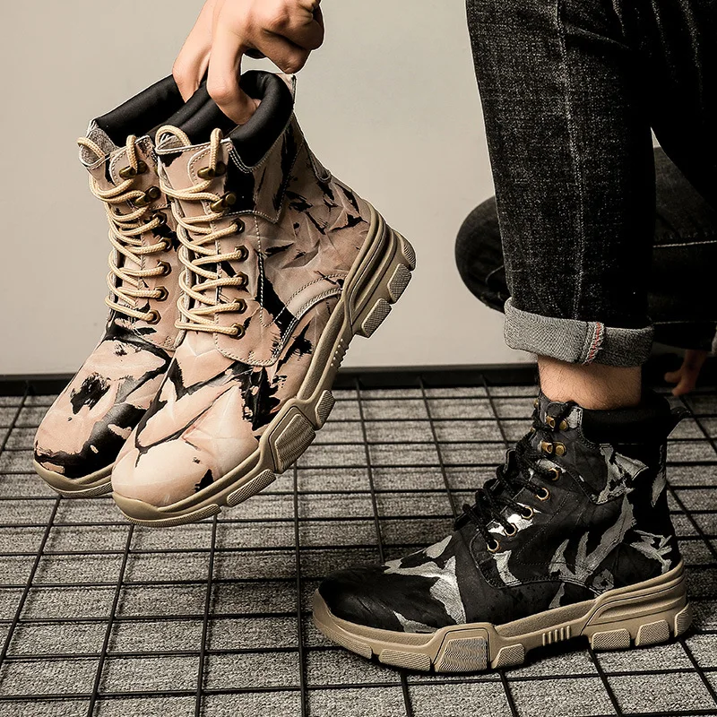 

Camouflage Winter Desert Combat Boots Men's plus Velvet Warm Hight-top Outdoor Work Shoes Cold Cotton Boots 35-47 Code