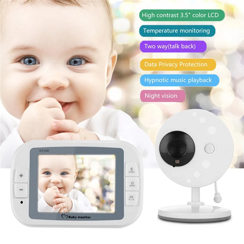 

Oeak 3.5 Inch Wireless Digital Baby Monitor Night Vision Care Built Music Lithium Temperature Display 2-Way Talk with Camera