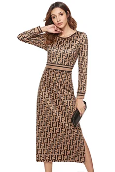 

Trending Products 2019 Elegant Dress Fashion Office Lady Long Sleeve Dresses Maxi Dresses for Women Party Dress O-Neck