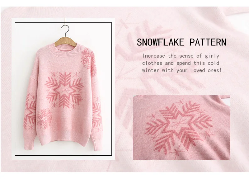 Hirsionsan Christmas Mohair Sweater Women Thicken Snowflake Pullover Winter Knitted Vintage Kawaii Soft Warm Casual Female Tops