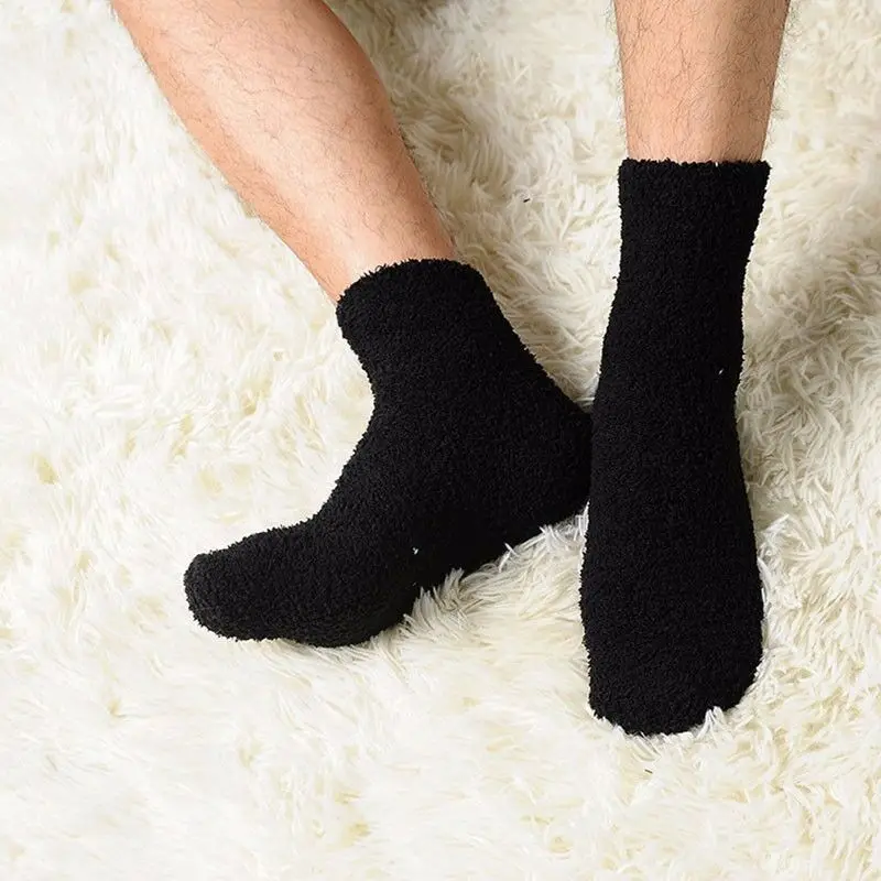 1 пара, однотонные кашемировые носки, теплые носки для мужчин и женщин, домашние Пушистые Носки для сна, зимние носки для мужчин и женщин