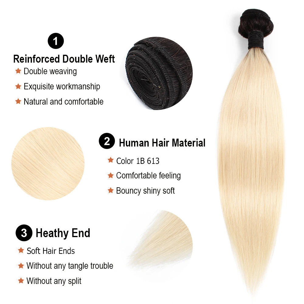 BOBBI коллекция Ombre T 1B 613 темный корень Платина блонд 3/4 пучки с закрытием