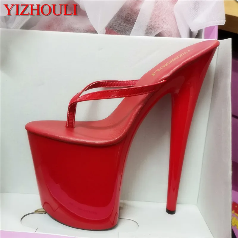 

Flip-flops with sexy 8-inch heels, baked paint, thick soles, 20 cm model pole dancing, stiletto heels, slippers