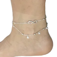 В европейском и американском стиле с жемчужинами, с цифрой «8» и надписью, анклет(браслет на ногу Для женщин ручной работы из бисера браслет Шуан ceng lian стопы украшения пляжные ЗУ Ши