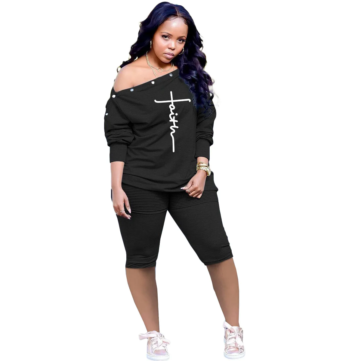 matching lounge set Letter Print Tracksuit Women Set Top Shorts Plus Size Casual 2 Piece Sets Womens Outfits One Shoulder Matching Sets for Women lounge wear sets Women's Sets