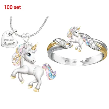 

Wholesale(100 sets/lot) Rainbow Unicorn Jewelry Set for Women Girls Cartoon Animal Horse Jewelry Sets Children Baby Jewelry Gift