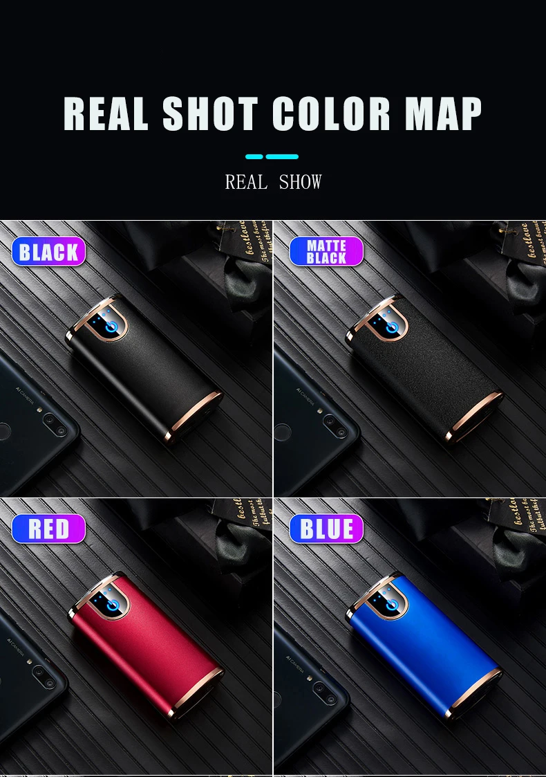 Lighter Rechargeable Windproof Cigarette Dual USB Electric Lighter Flameless Electronic Gadgets LED Spotlight Portable Charger