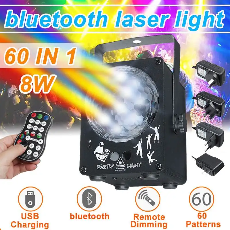

60 in1 Pattern Effect R&G Crystal Magic Ball Laser Led Light Projector Disco DJ Club Bar KTV Family Party Light Show