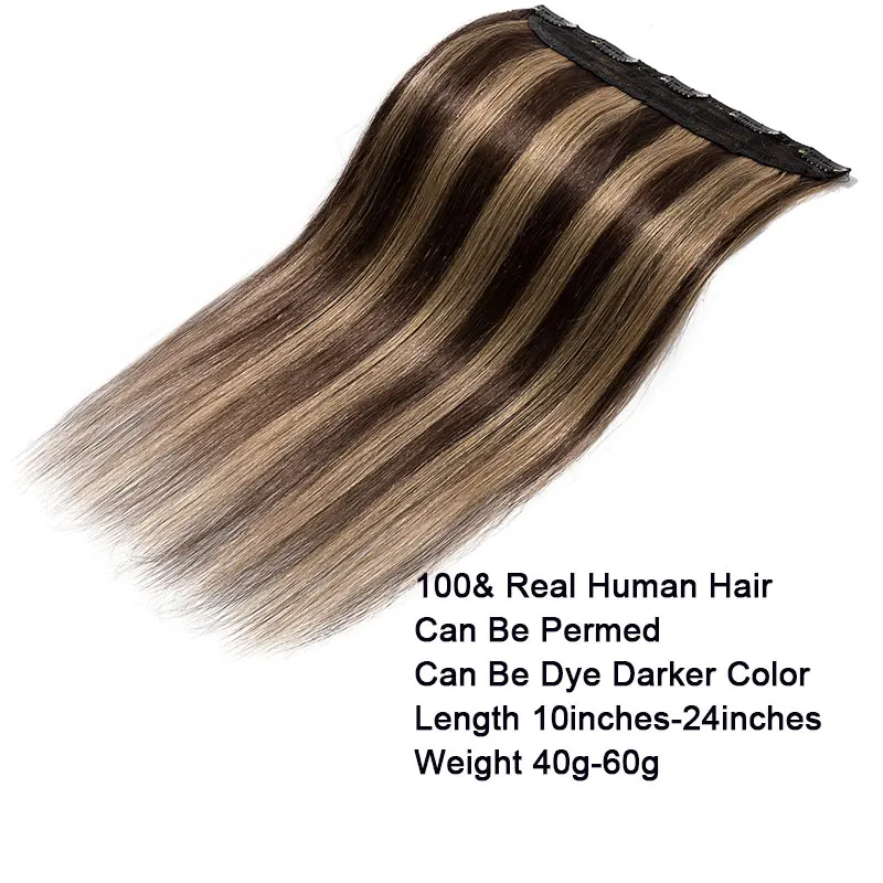 SEGO 10"-24" Clip In One Piece 100% Real Human Hair Extension 1p/w 5 clips Non-Remy Piece Straight Indian Hair 40g-60g
