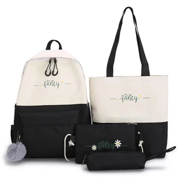 

4pcs/Set Letter Printing School Backpack Canvas Backpack Pencil Case for Teenager Girls Composite Schoolbag Rucksack Mochilas