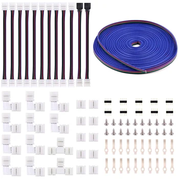 

5050 4Pin LED Strip Connector Kit - 10mm RGB LED Connector Kit Includes 32.8FT RGB Extension Cable, 12X LED Strip Jumper