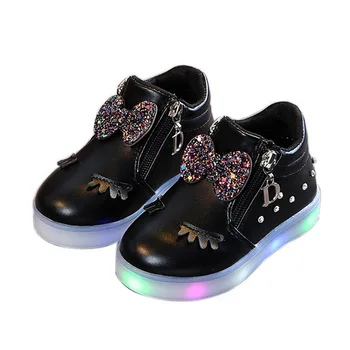 

2020 Children's Winter Glowing Sneakers For Kids Bow-knot Fashion Warm Sport Footwear For Infant Boys Girls Light Casual Shoes