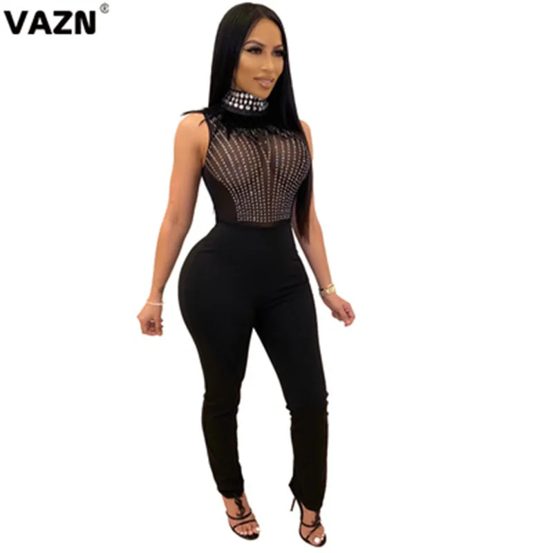 VAZN Sequin Blue, новинка, хит, модные, уличные комбинезоны, повседневные, облегающие, шифоновые, одноцветные, сексуальные, длинные штаны, тонкий, длинный комбинезон
