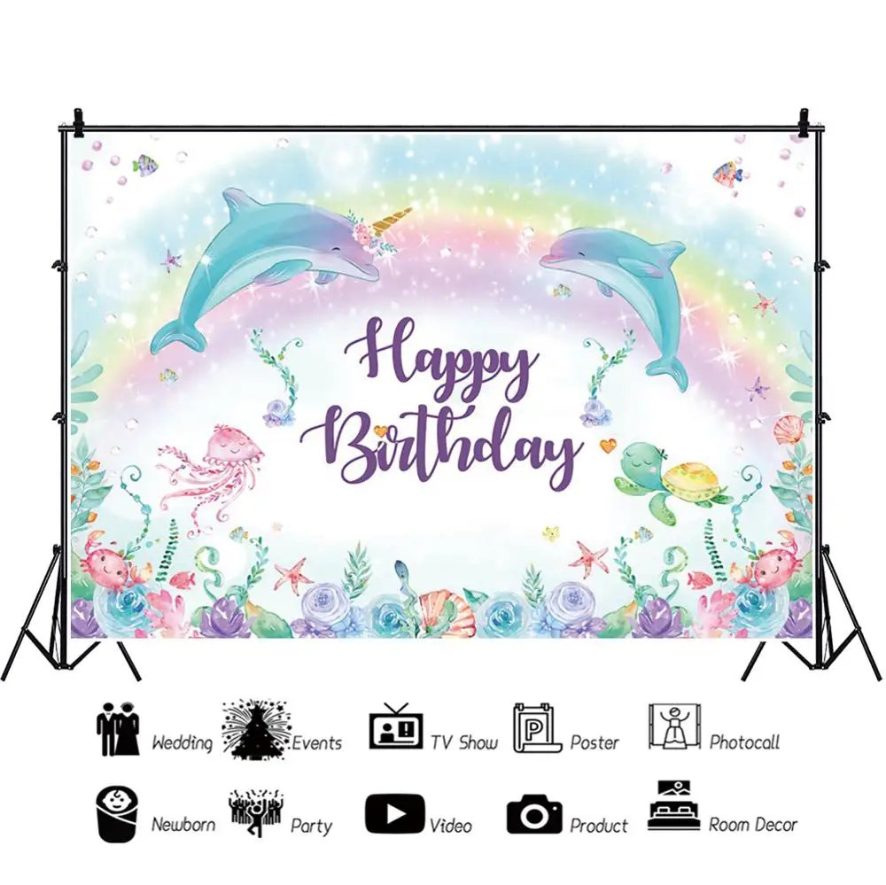 

Yeele Birthday Party Decor Dolphin Rainbow Backgrounds Photographic Vinyl Photophone Photography Backdrops Photo Studio Props