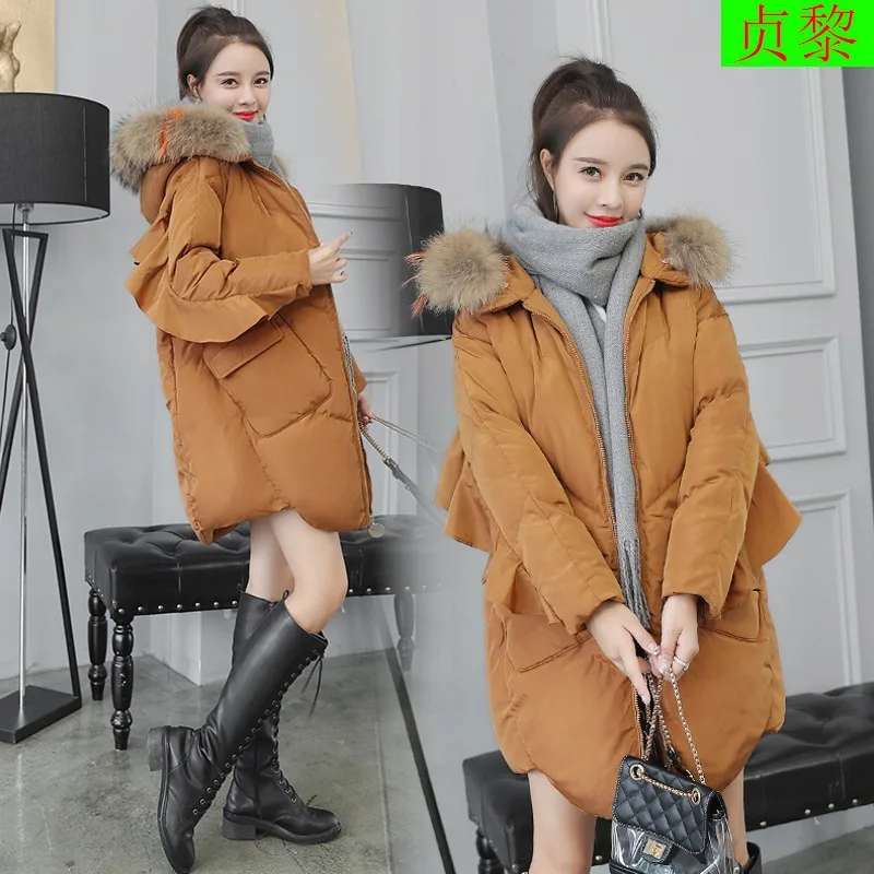 

2018 Winter New Style Da Mao with HAT Medium Length Cotton Coat WOMEN'S Coat down Feather Cotton-padded Clothes Thick Cotton-pad
