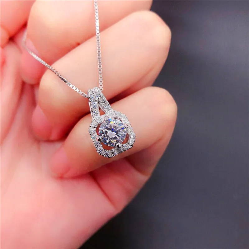 

Luxury Female White Crystal Pendant Necklace Cute 925 Sterling Silver Chain Necklaces For Women Vintage Wedding Necklace