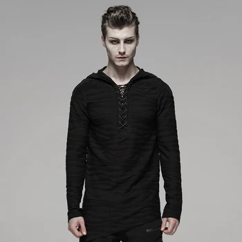 

PUNK RAVE Men's Dark Irregular Stripe Knitted Velvet Irregular T Shirt Hoodies Rock Personality Men Tops Streetwear Men Shirt