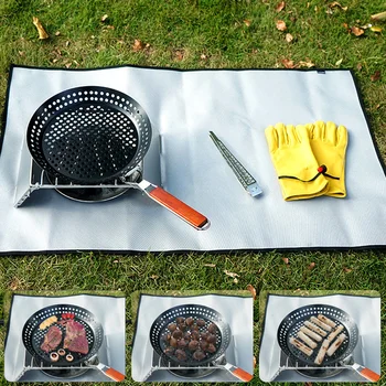 

BBQ Frying Pizza Grill Pan Perforated Folding Handle Non Stick Seafood Baking Multifunctional Portable Round Kitchen Tool Picnic