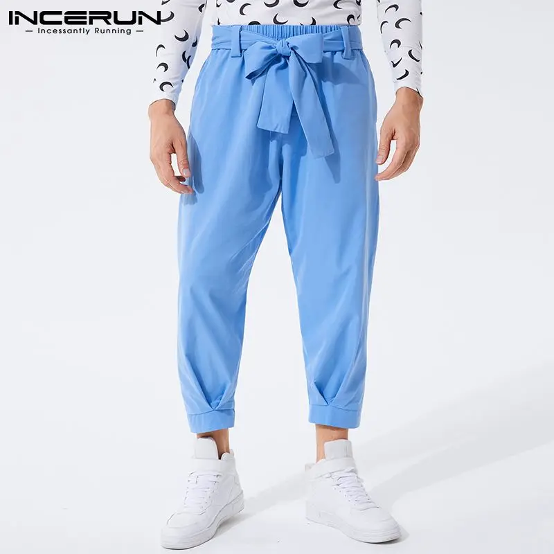 Men Pants Solid Color Joggers Baggy Lace Up Fashion Casual Trousers Men Streetwear Leisure Pantalon With Belt 5XL INCERUN 7 men trousers