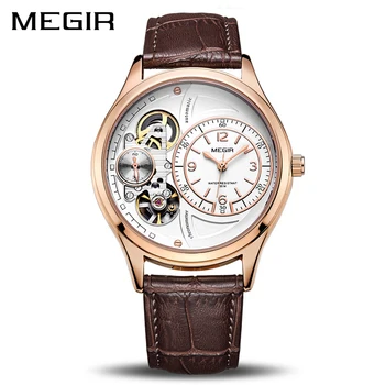 

MEGIR Sports Casual Automatic Watch Men Mechanical Watches Top Luxury Brand Genuine Leather Clock Waterproof Relogio Masculino