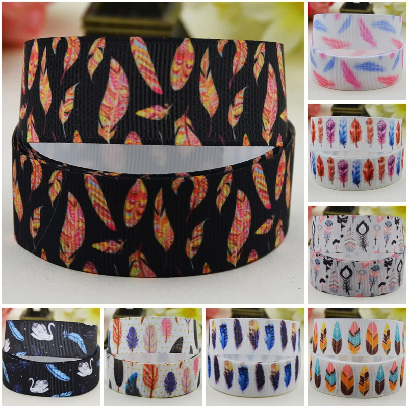 7/8'' 22mm 1" 25mm 1-1/2" 38mm 3" 75mm Ruban Feather Cartoon Character printed Grosgrain Ribbon party decoration 10 Yards Mul113