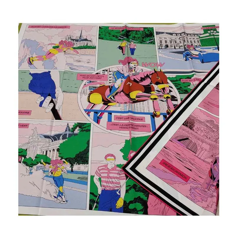 

KMS Stunning poster style ~ double-sided printing process silk twill 90cm scarf large square 90*90CM/40G