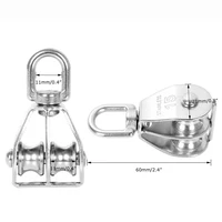 1 Pack M15 Lifting Double Pulley Block Stainless Steel Heavy Duty Crane Swivel Hook Double Pulley Roller 2