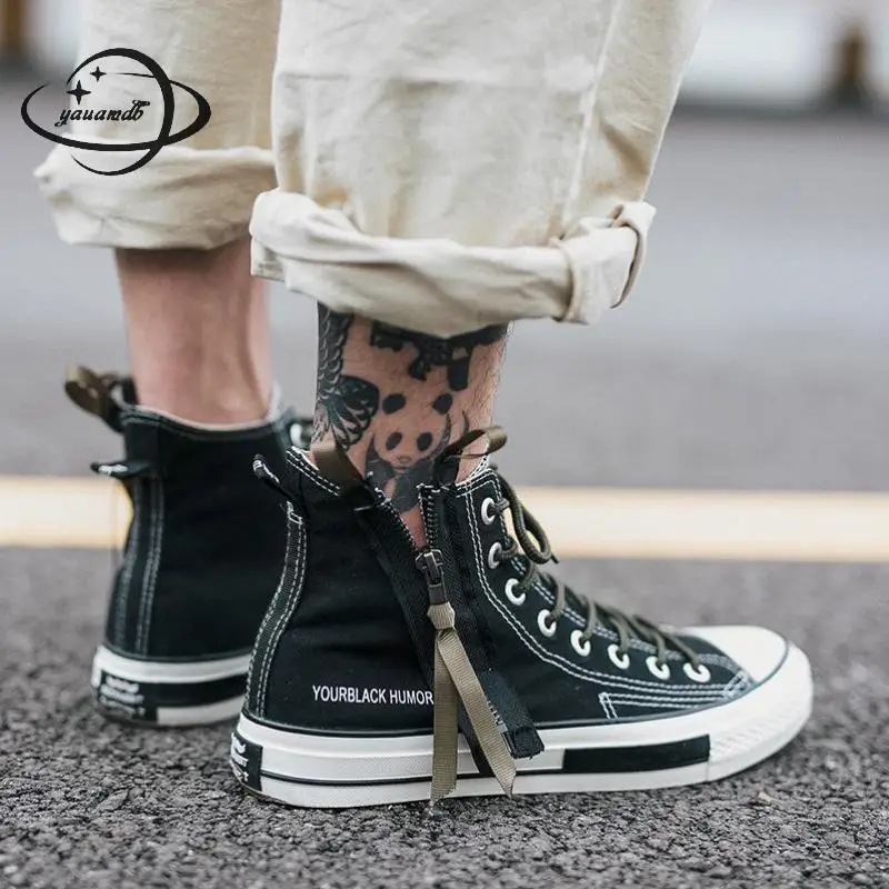 

mens vulcanize Shoes Spring/autumn male canvas shoes Lace-Up Zip Sewing Flat Canvas man shoes h61