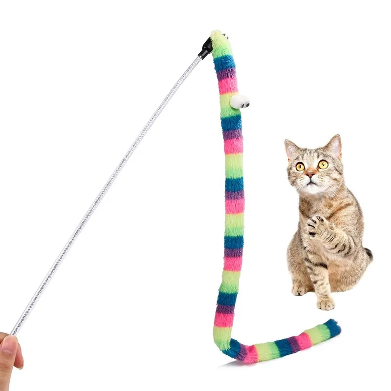 1PCs Kitten Cat Pet Toy Fishing Rod Stick Teaser Colour Streamer Interactive Cat Play Wand with Bell Toys for Cats Funny Cat Toy