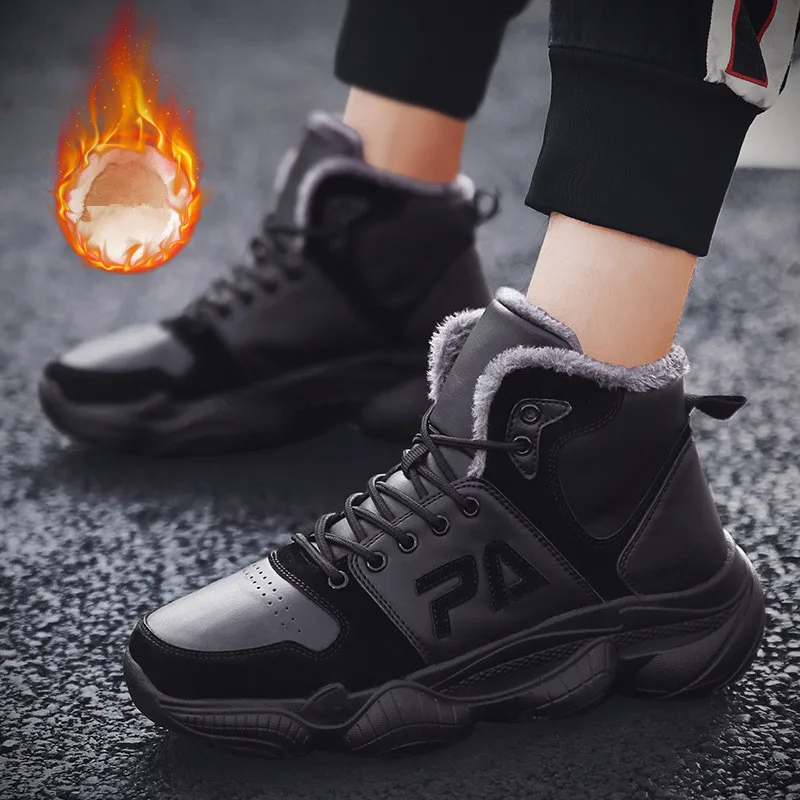 

Winter Plush Men Snow Boots Warm Winter Casual Men's Sneakers Fashion Outdoor Lace Up Men Ankle Boots Leather Work Men Boots