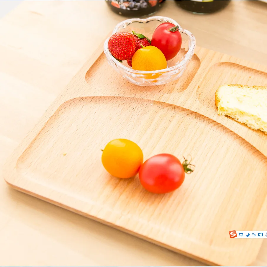 

37 Degree Zakka Groceries Beech Square Three Mesh Division Tray Solid Wood Breakfast Snacks A Snack Refreshments Disc