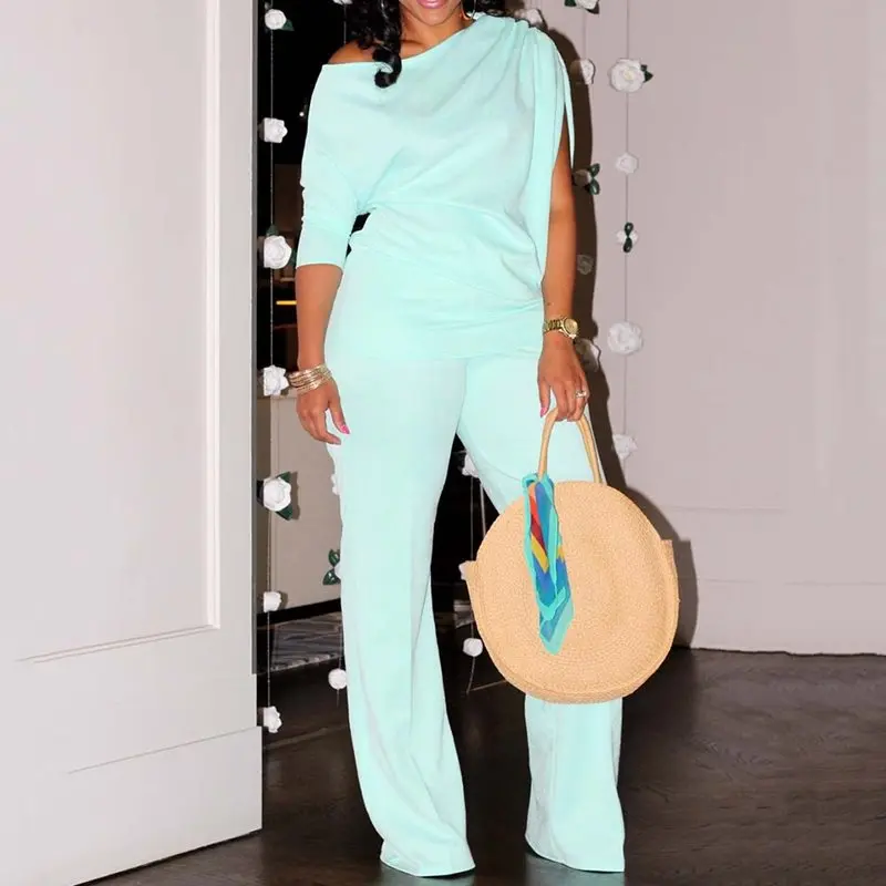 

Plain High Waist Jumpsuit African Style Full Length Straight Elegant Pants Plus Size Women Casual Leggings