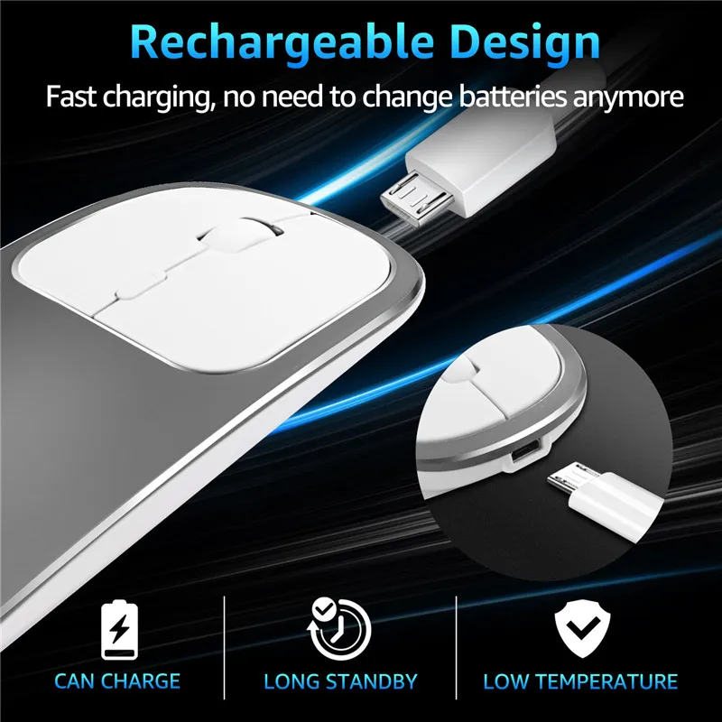Мышка 1600 dpi USB оптическая беспроводная компьютерная игровая мышь из алюминиевого сплава 2,4G приемник Заряженная Супер тонкая Бесшумная мышь для ПК ноутбука A8
