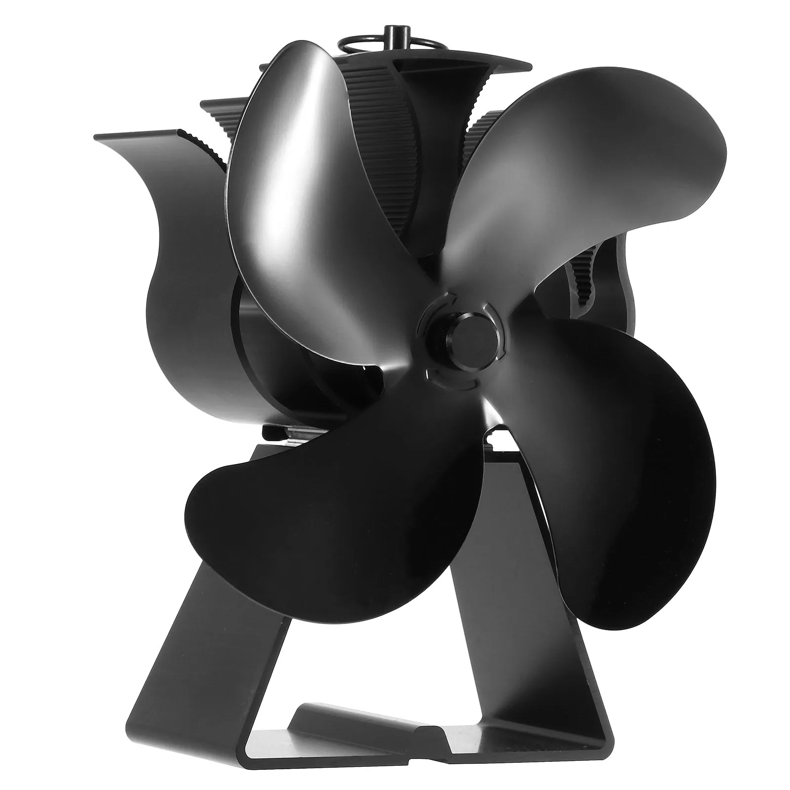 Black Fireplace 4 Blades Heat Powered Stove Fan Log Wood Burner Quiet