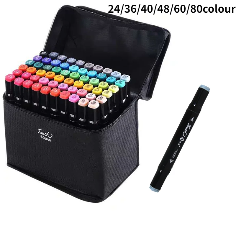 YMZ Markers 24 36 40 48 60 80 Pcs Colors Dual Tips Alcohol Graphic Sketching Markers Pen for Bookmark Manga Drawing Art Supplies