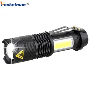 

Flashlight Portable Mini XML-Q5+COB Zoom 4 Modes Torch flashlight Use AA 14500 Battery Waterproof Lighting lantern