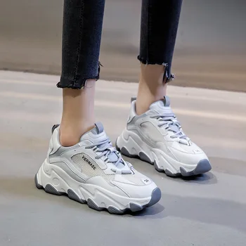 

CINESSD High Heel Ladies Sneakers Platform Genuine Leather Shoes Woman Spring 2020 Breathable Wedges Sneakers Women Casual Shoes