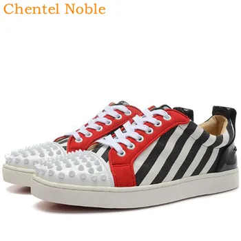 

Brand Chentel Leather Loafers Men Casual Flats Outside Sneakers Leisure Black And White Stripes low Bottom Shoes Men Big Size