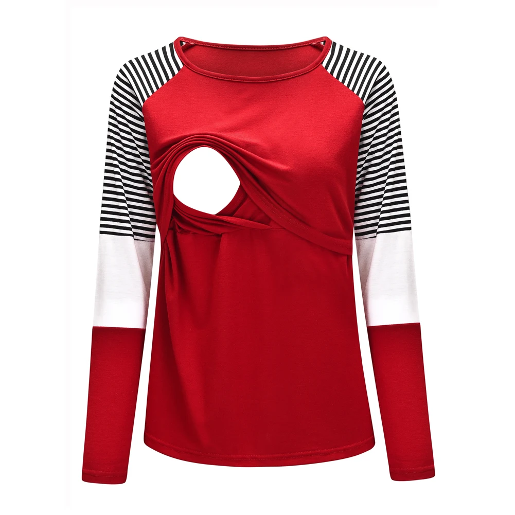 PUDCOCO Pregnant Maternity Clothes Nursing Top Breastfeeding Long Sleeve T Shirt Women Striped Casual TeesSize 6-18