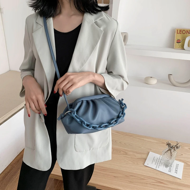 Special Women Handbags Dumpling-Shaped Armpit Clutch Bags Frill Waterproof Anti-Fouling Multifunctional Women Shoulder Bags Blue